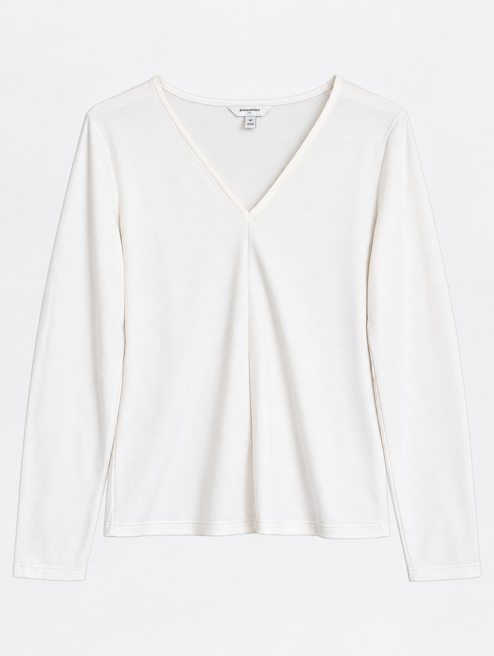 Banana Republic Seamed Scuba Top Womens M Snow Day White V Neck 809892 NWT